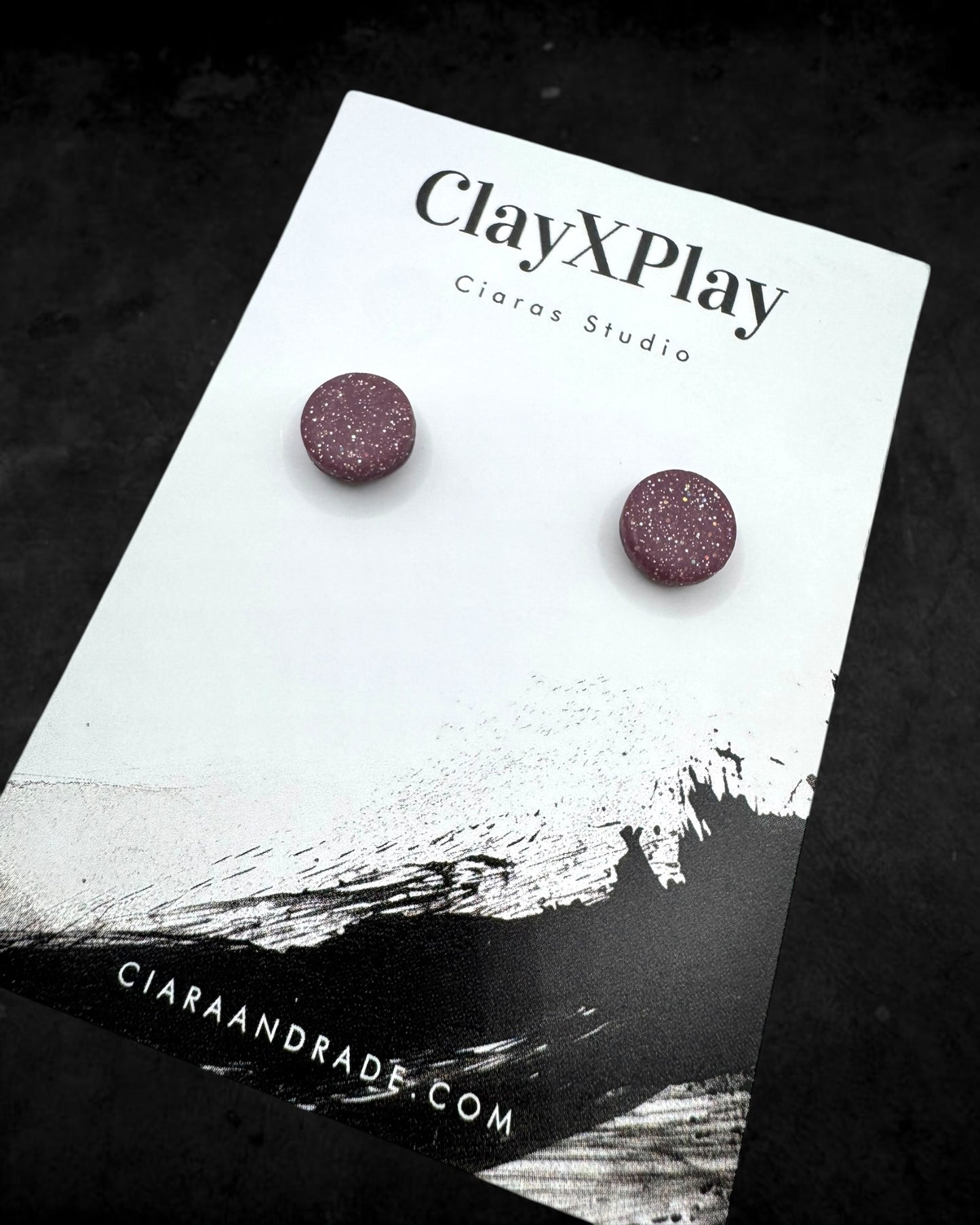 Purple Mini Round Polymer Clay Stud Earrings Handmade
