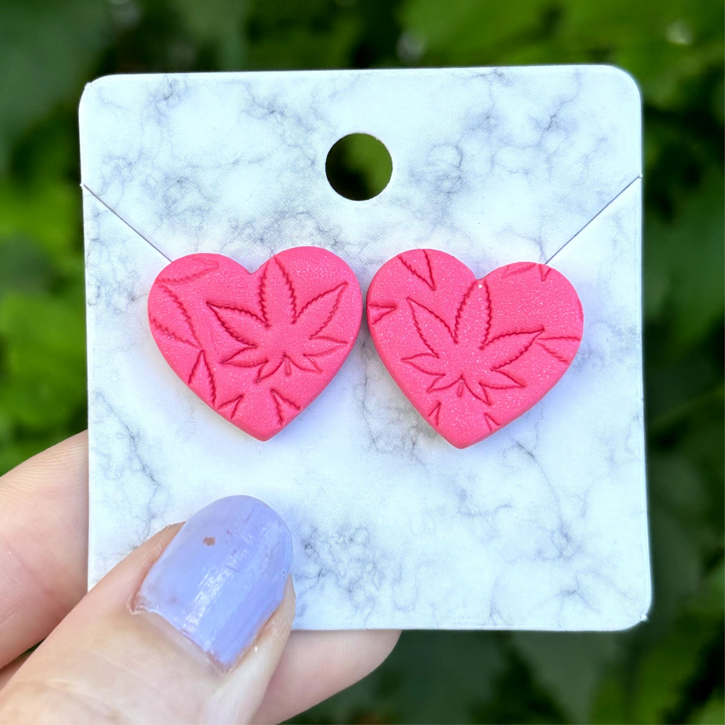 Medicated 420 Medium Pink Polymer Clay Heart Studs