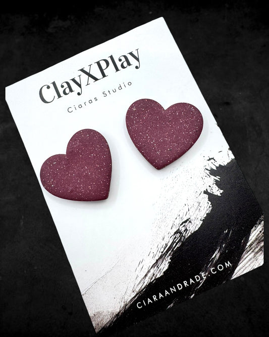 Red Polymer Clay Heart Stud Earrings XL Handmade