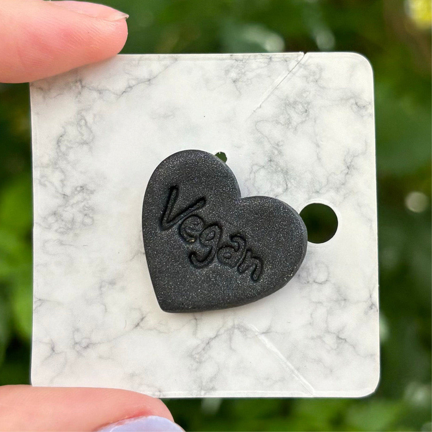 Vegan Black Polymer Clay Pin XL Heart Handmade