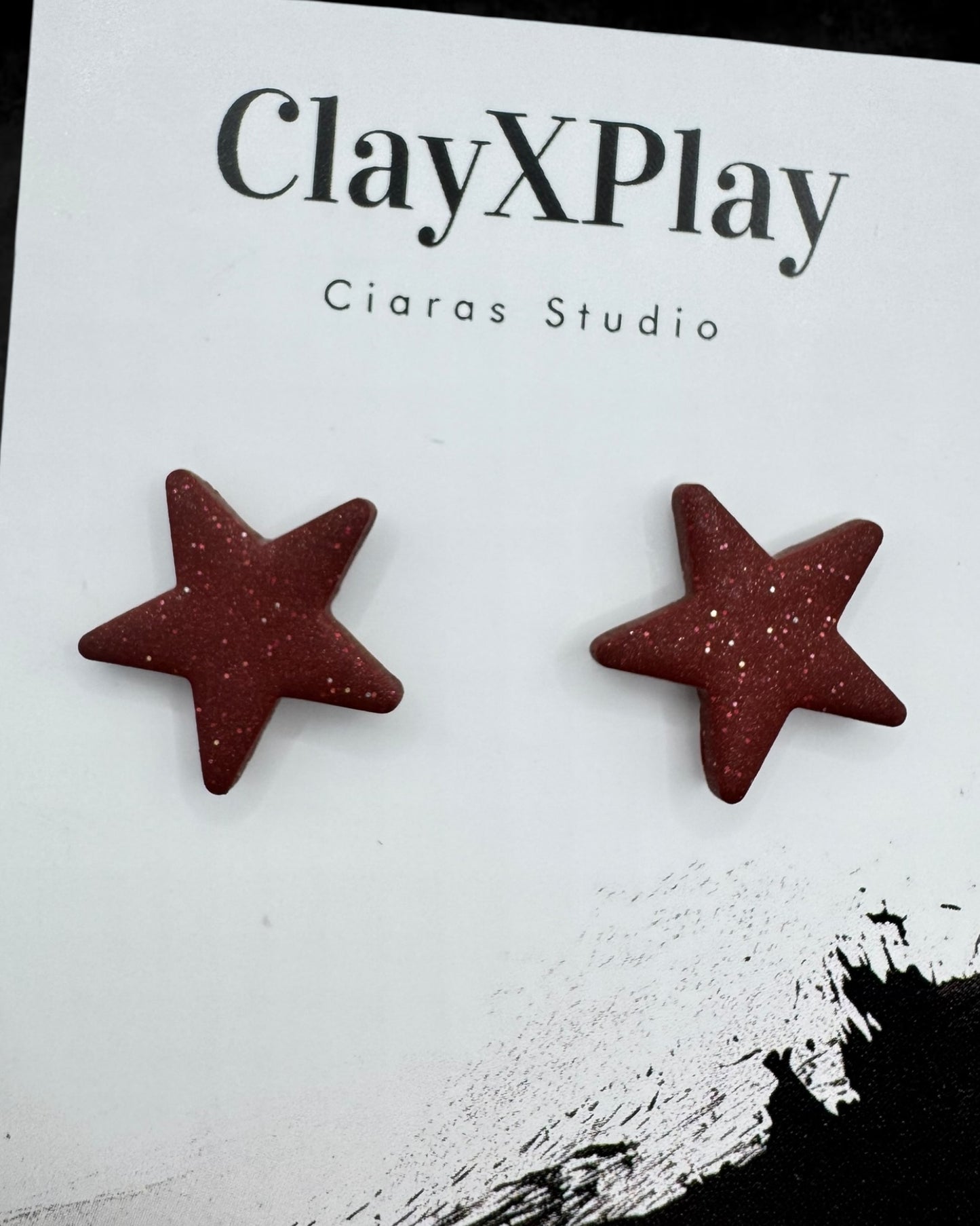 Maroon Small Star Polymer Clay Handmade Stud Earrings