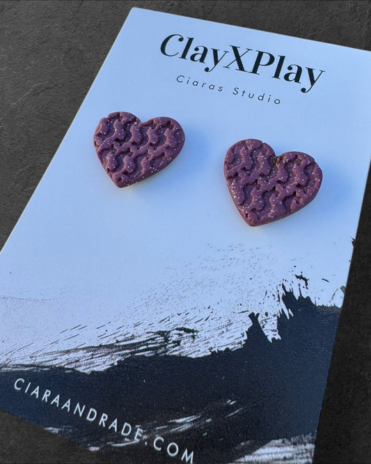 Money Magic Maroon Medium Polymer Clay Heart Stud Earrings Handmade