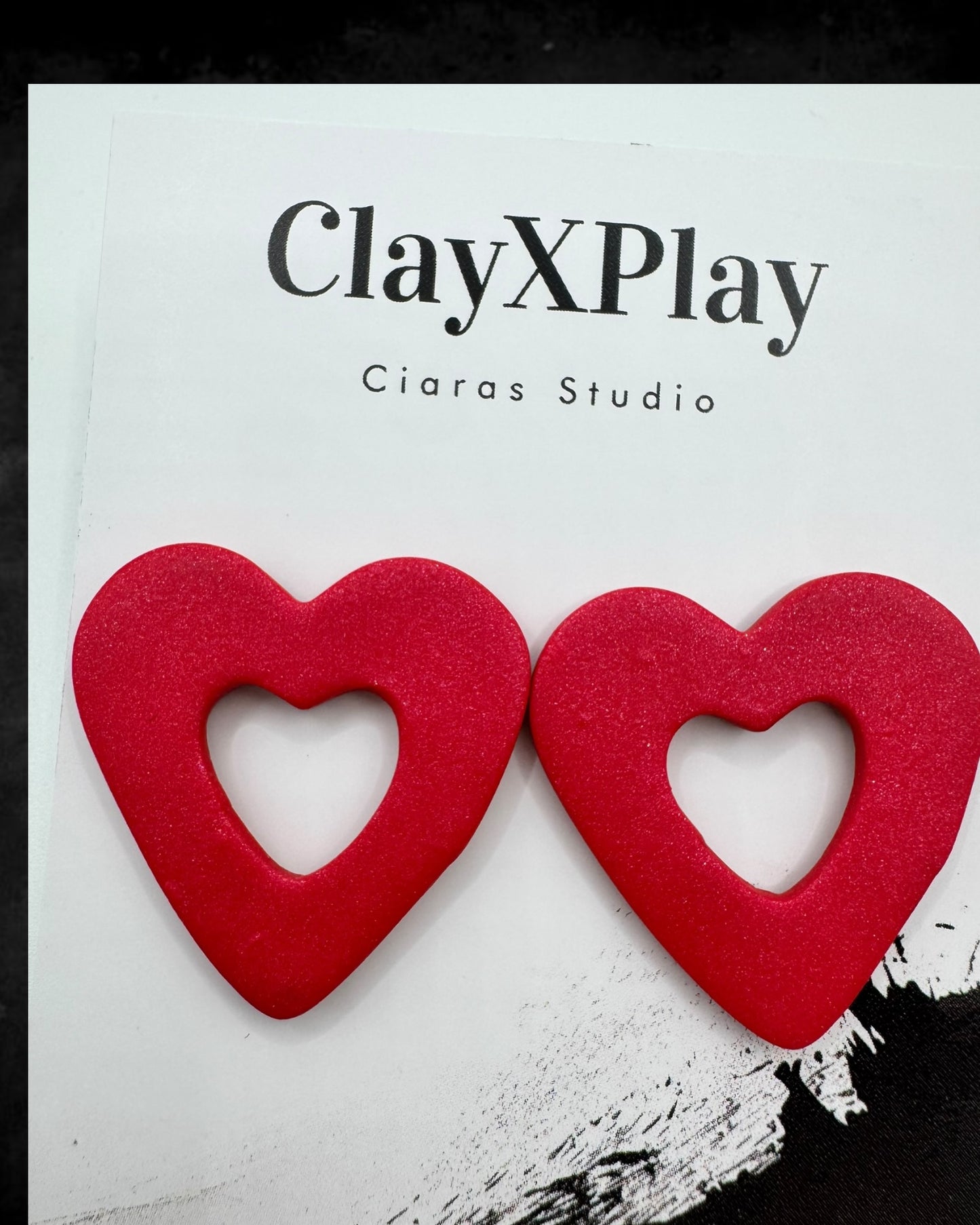 Red Open‎ Heart Polymer Clay Studs