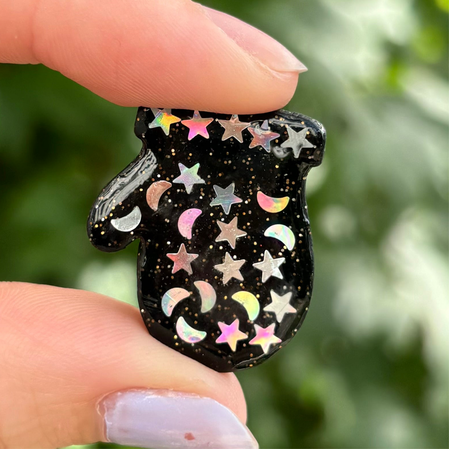 Stary Night Mittens Black Polymer Clay Glove Magnet – Handmade Decor