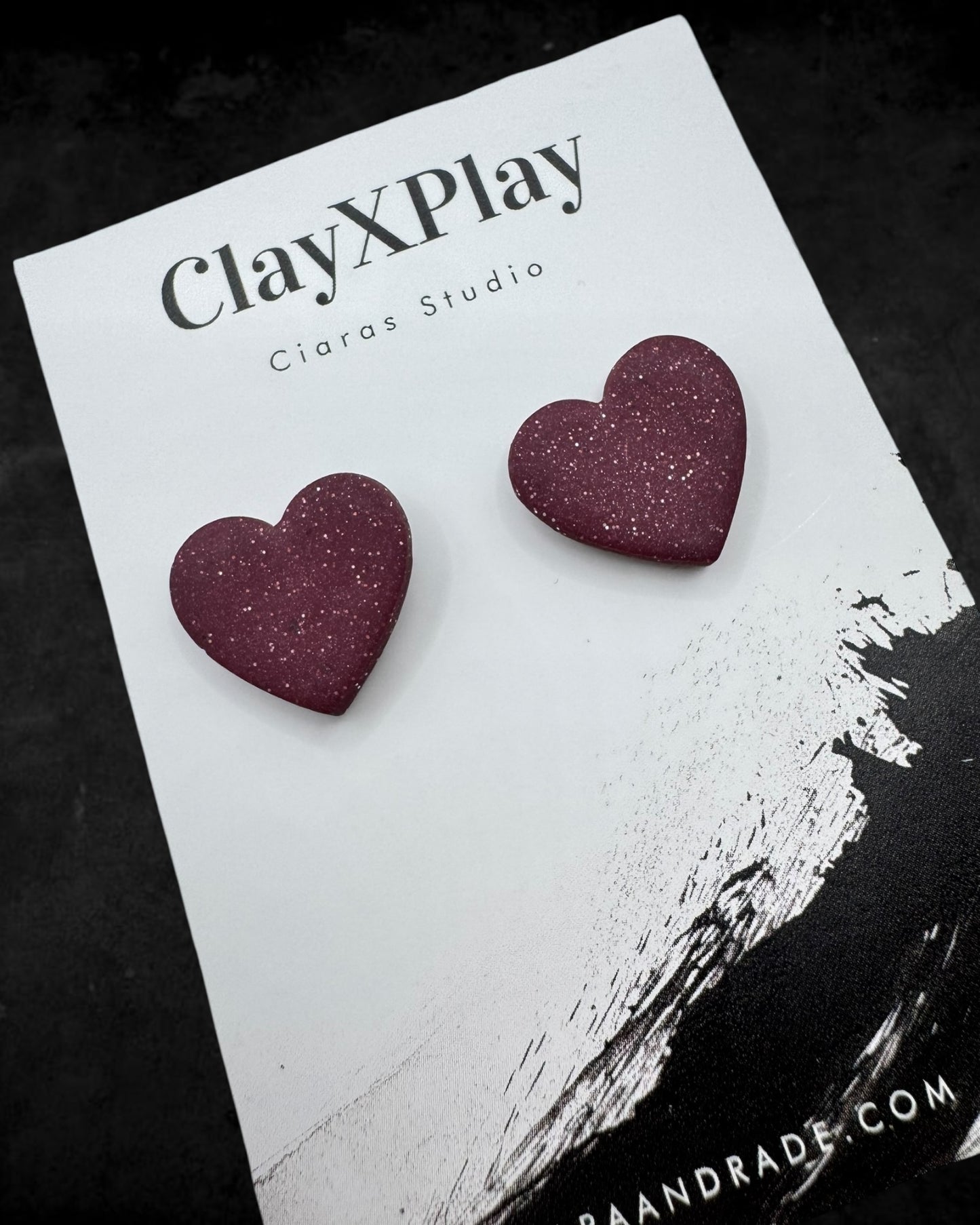 Red Medium Polymer Clay Heart Studs Handmade