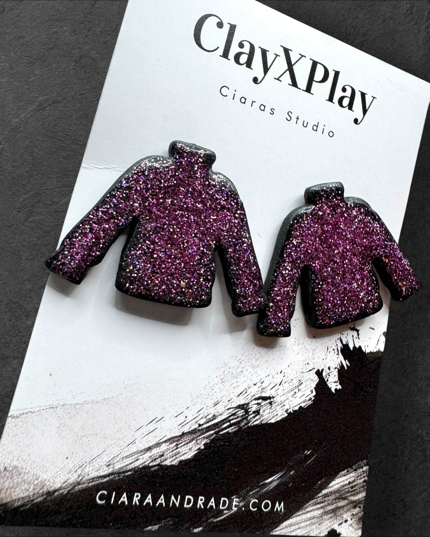 Sweater Weather Pink Glitter Polymer Clay Stud Earrings Handmade