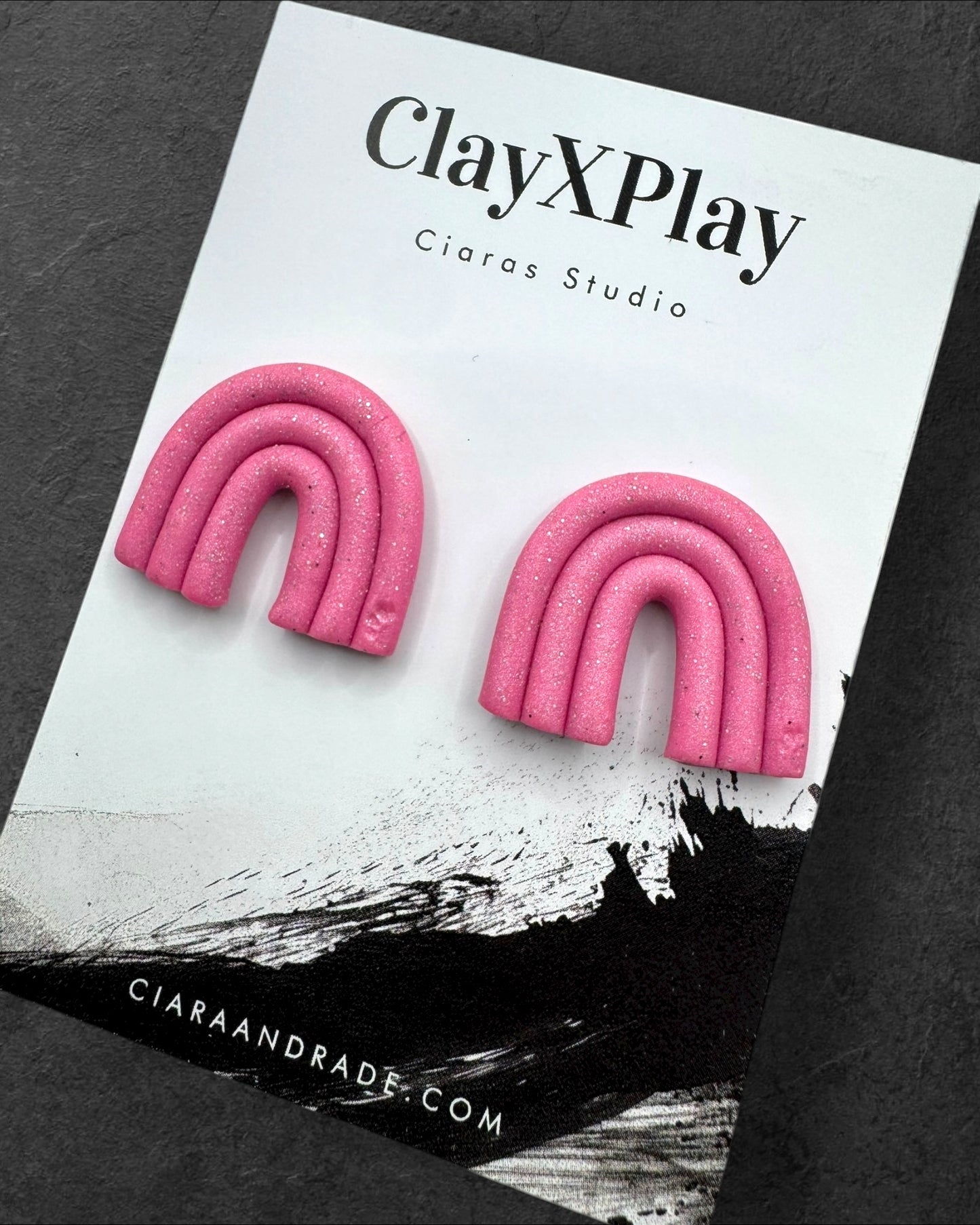 Pink Rainbow Handmade Polymer Clay Stud Earrings