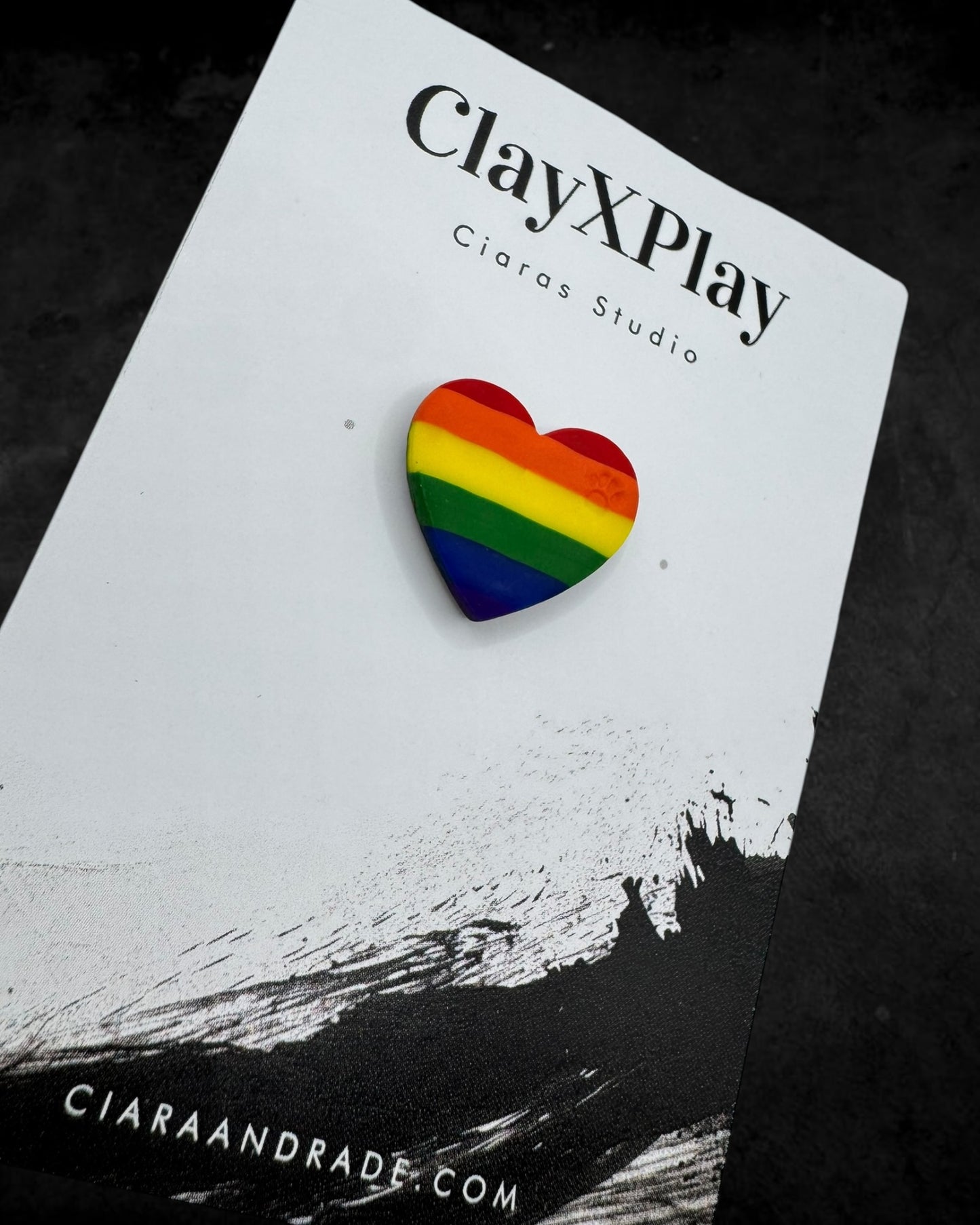 Rainbow Polymer Clay Heart Pin Handmade