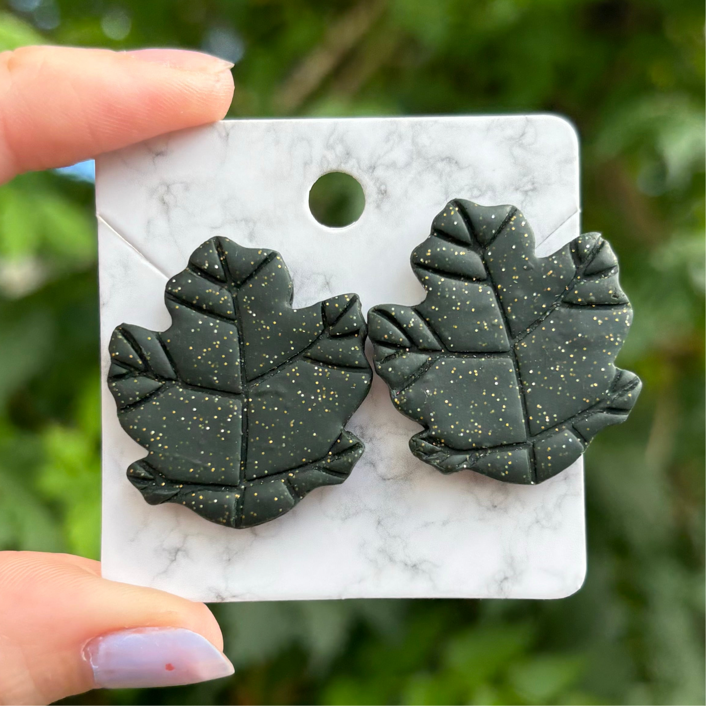 Green Polymer Clay Leaf Stud Earrings – XL Handmade