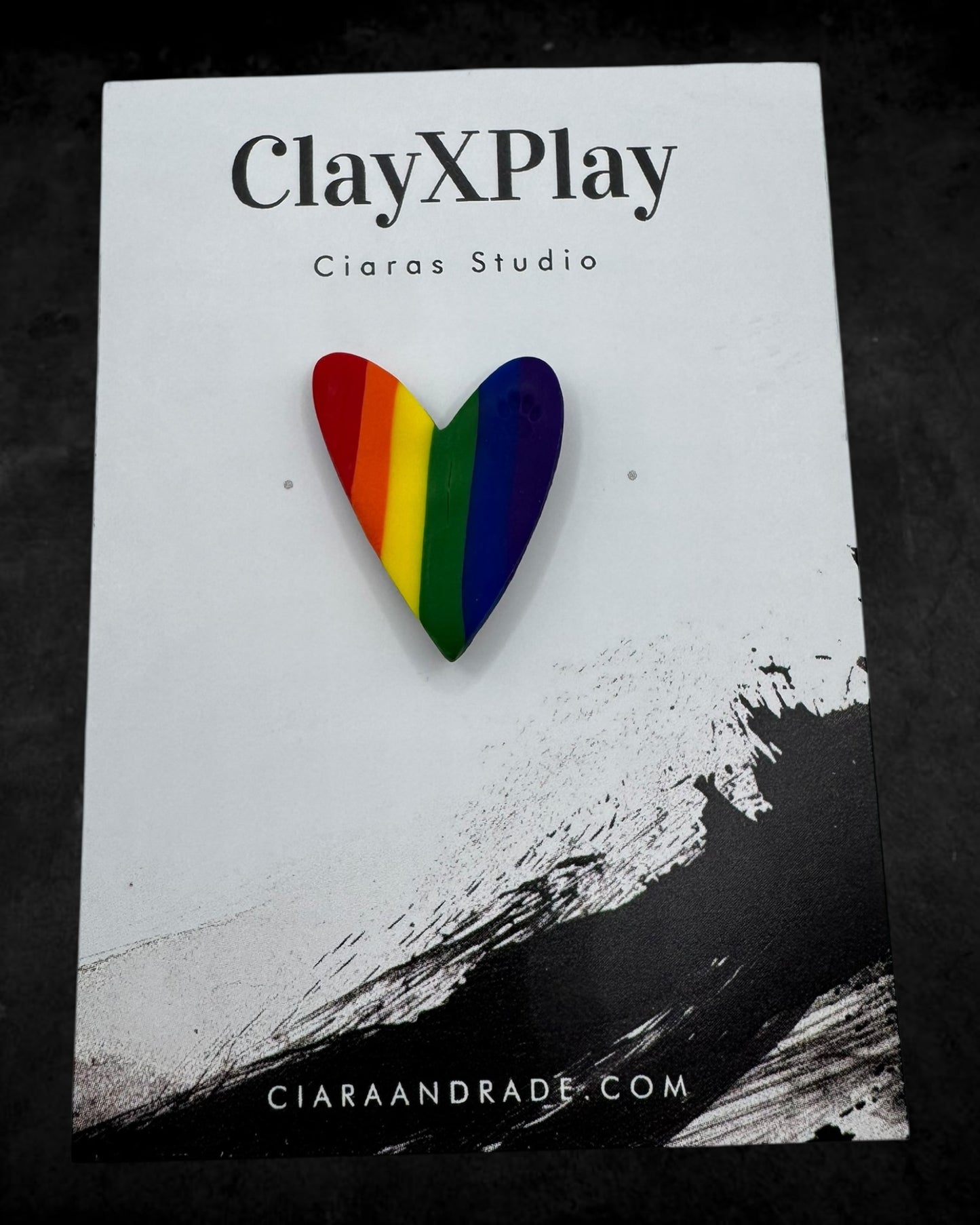 Rainbow Polymer Clay Heart Pin Handmade