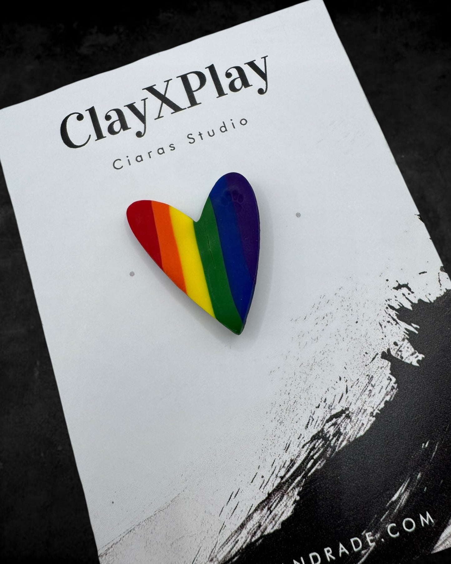 Rainbow Polymer Clay Heart Pin Handmade