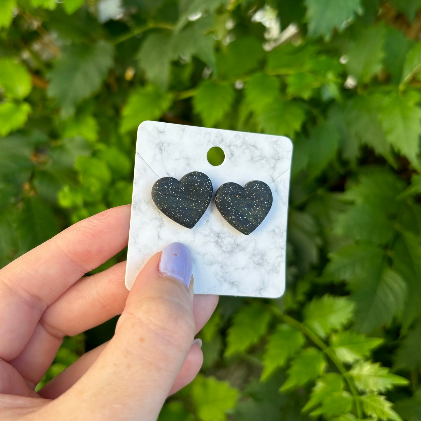 Dark Green & Black Medium Polymer Clay Heart Stud Earrings Handmade