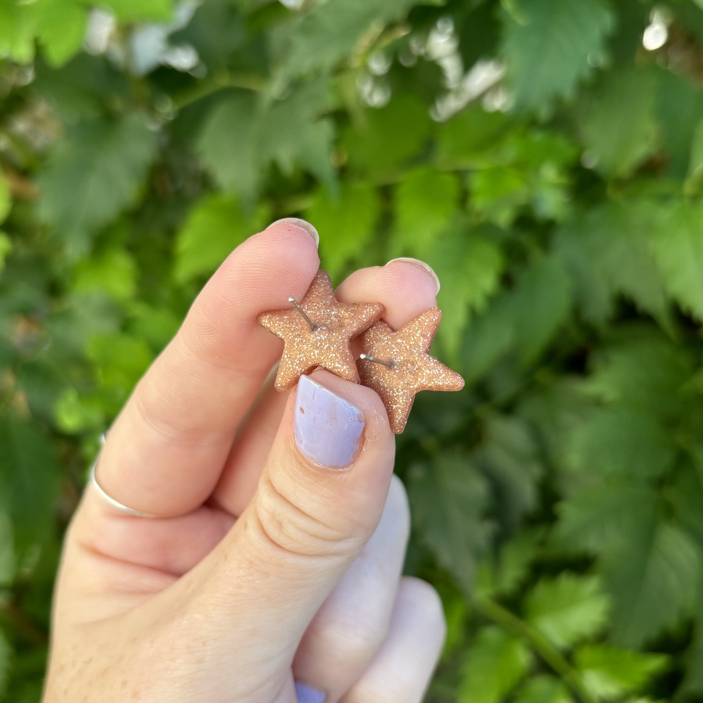 Rose Gold Small Star Polymer Clay Stud Earrings Handmade