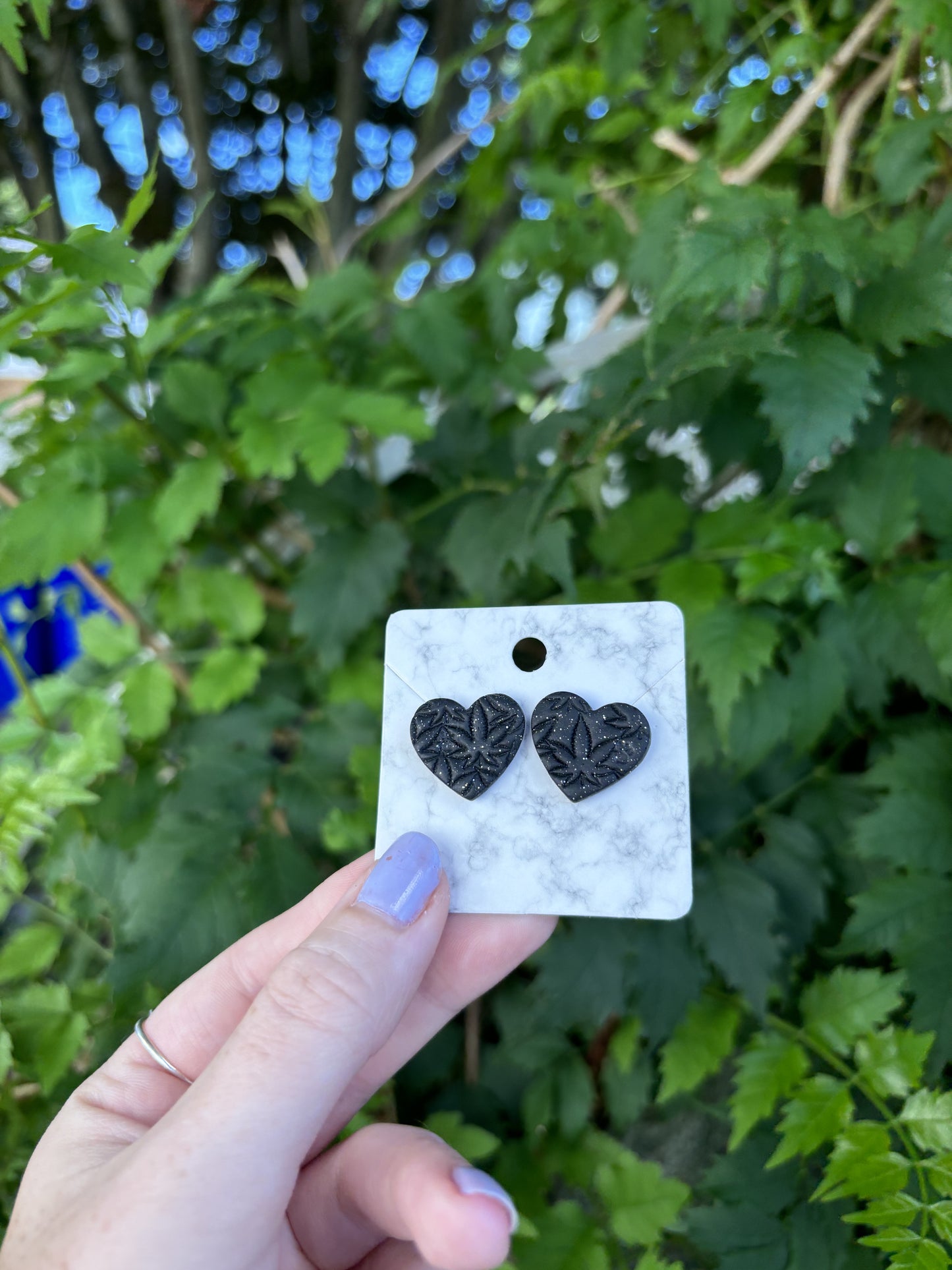 Medicated 420 Medium Black Polymer Clay Heart Stud Earrings Handmade