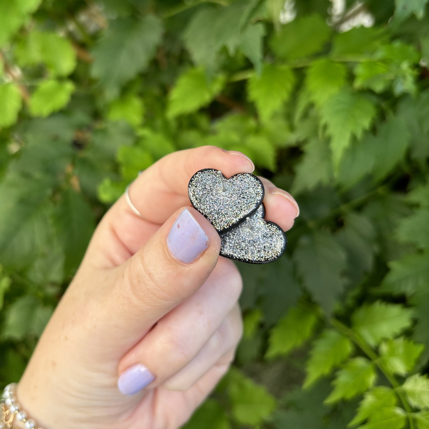 Medicated 420 Medium Black Polymer Clay Heart Stud Earrings Handmade