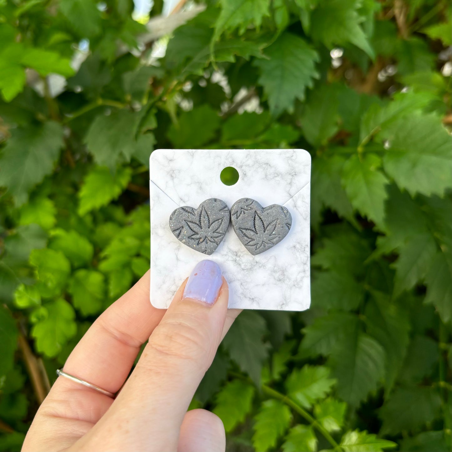 Medicated 420 Medium Gray Polymer Clay Heart Stud Earrings – Handmade