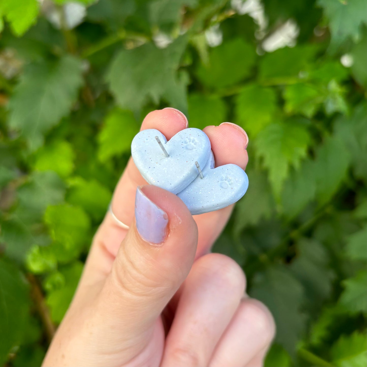 Medicated 420 Medium Blue Polymer Clay Heart Stud Earrings Handmade