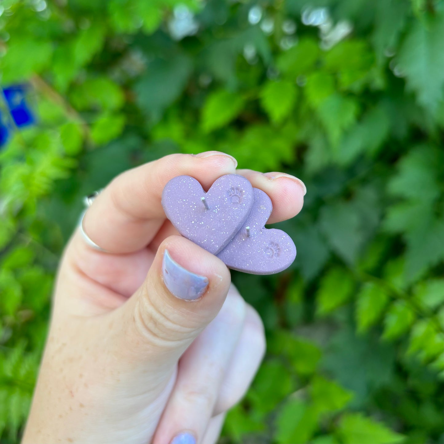 Medicated 420 Purple Medium Polymer Clay Heart Stud Earrings Handmade