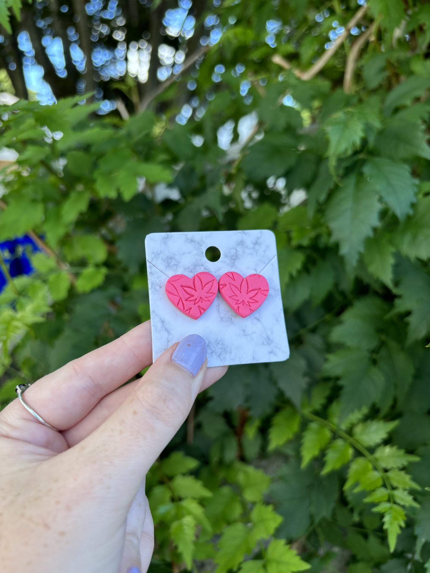 Medicated 420 Medium Pink Polymer Clay Heart Studs