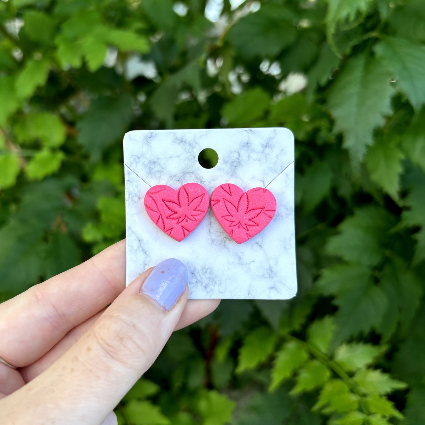 Medicated 420 Medium Pink Polymer Clay Heart Studs