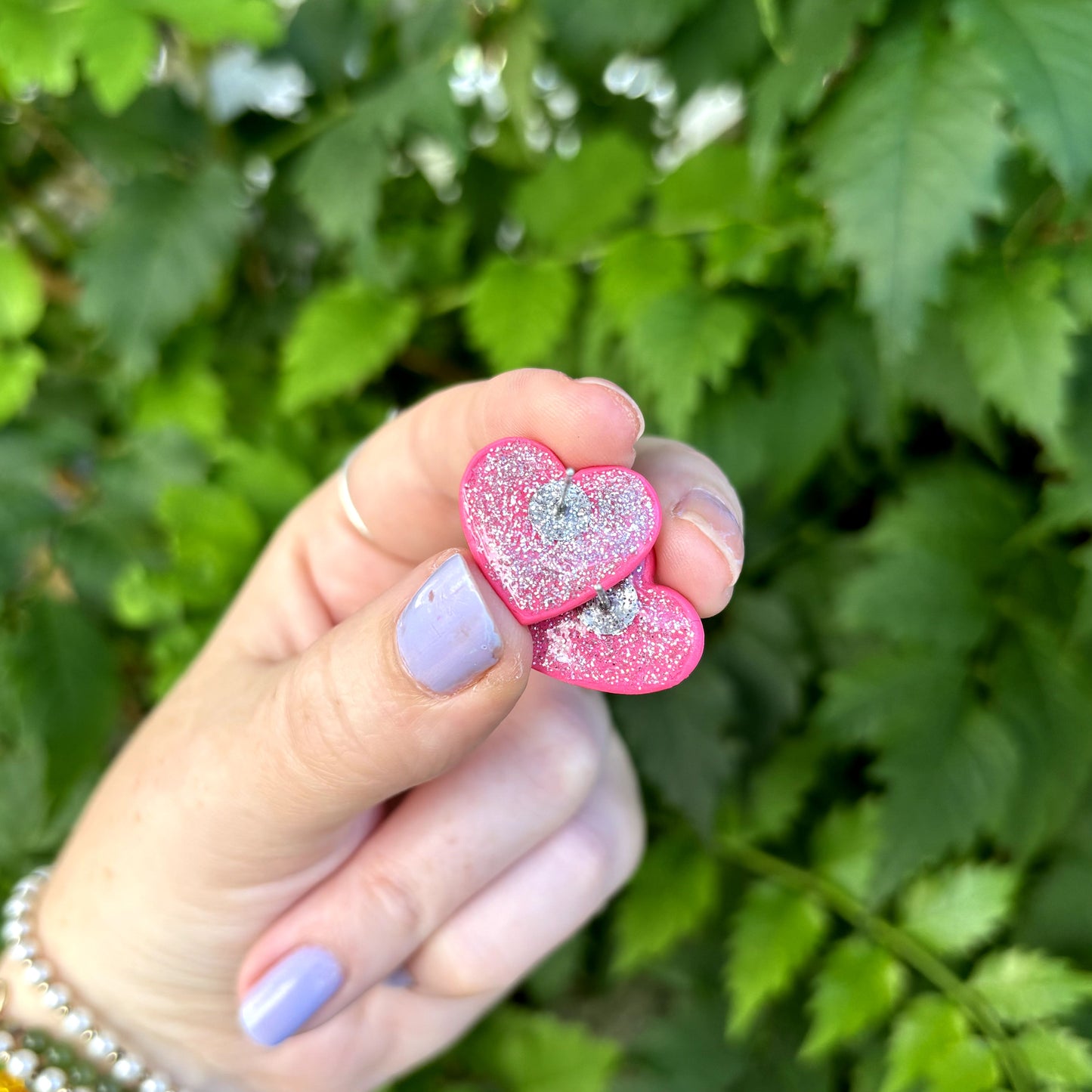 Medicated 420 Medium Pink Polymer Clay Heart Studs