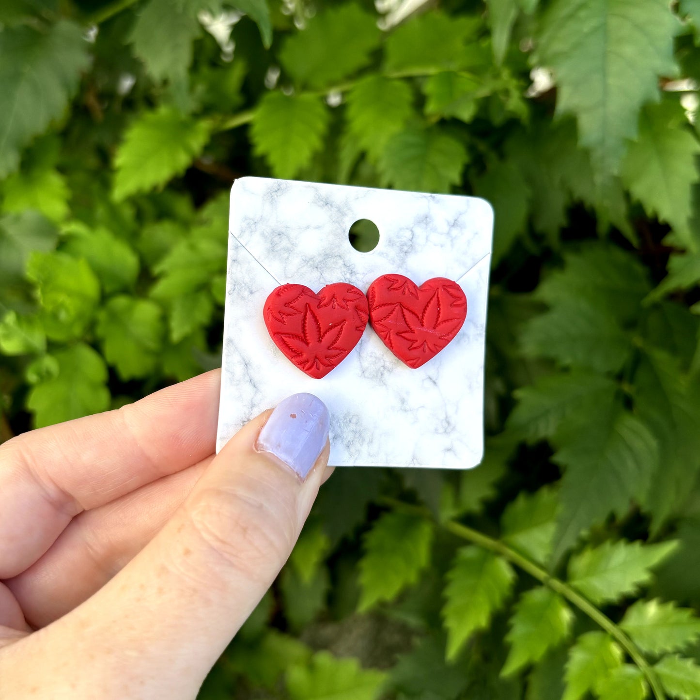 Medicated 420 Red Medium Polymer Clay Heart Stud Earrings Handmade