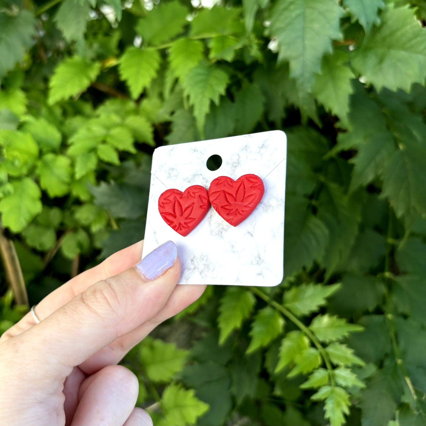 Medicated 420 Red Medium Polymer Clay Heart Stud Earrings Handmade