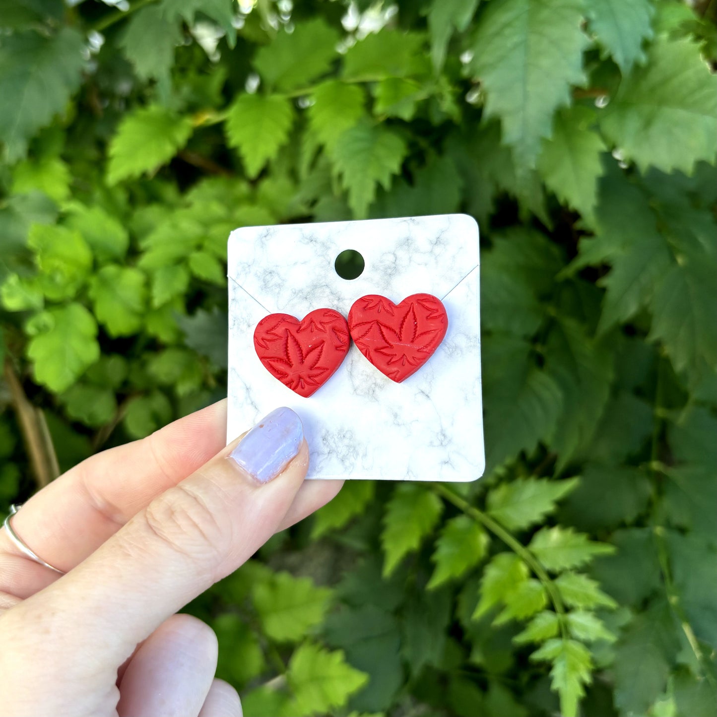 Medicated 420 Red Medium Polymer Clay Heart Stud Earrings Handmade