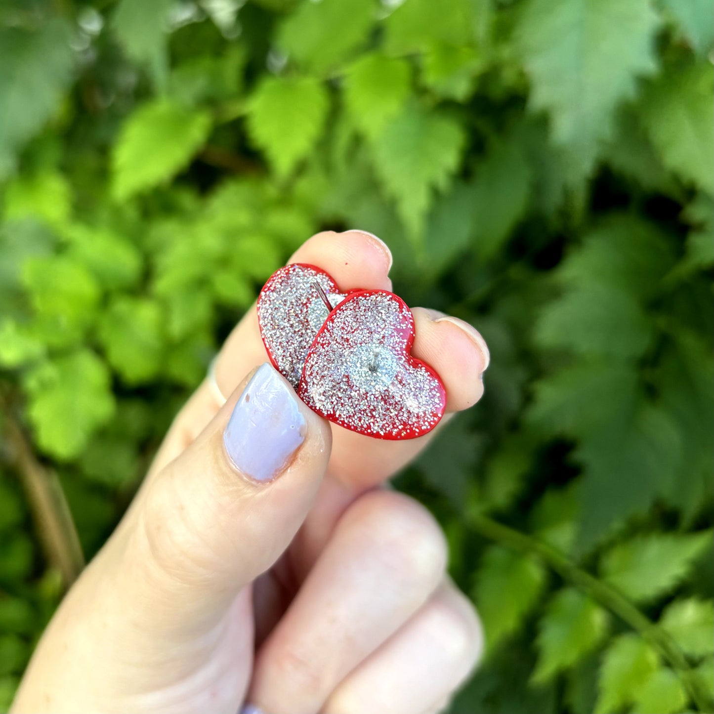 Medicated 420 Red Medium Polymer Clay Heart Stud Earrings Handmade