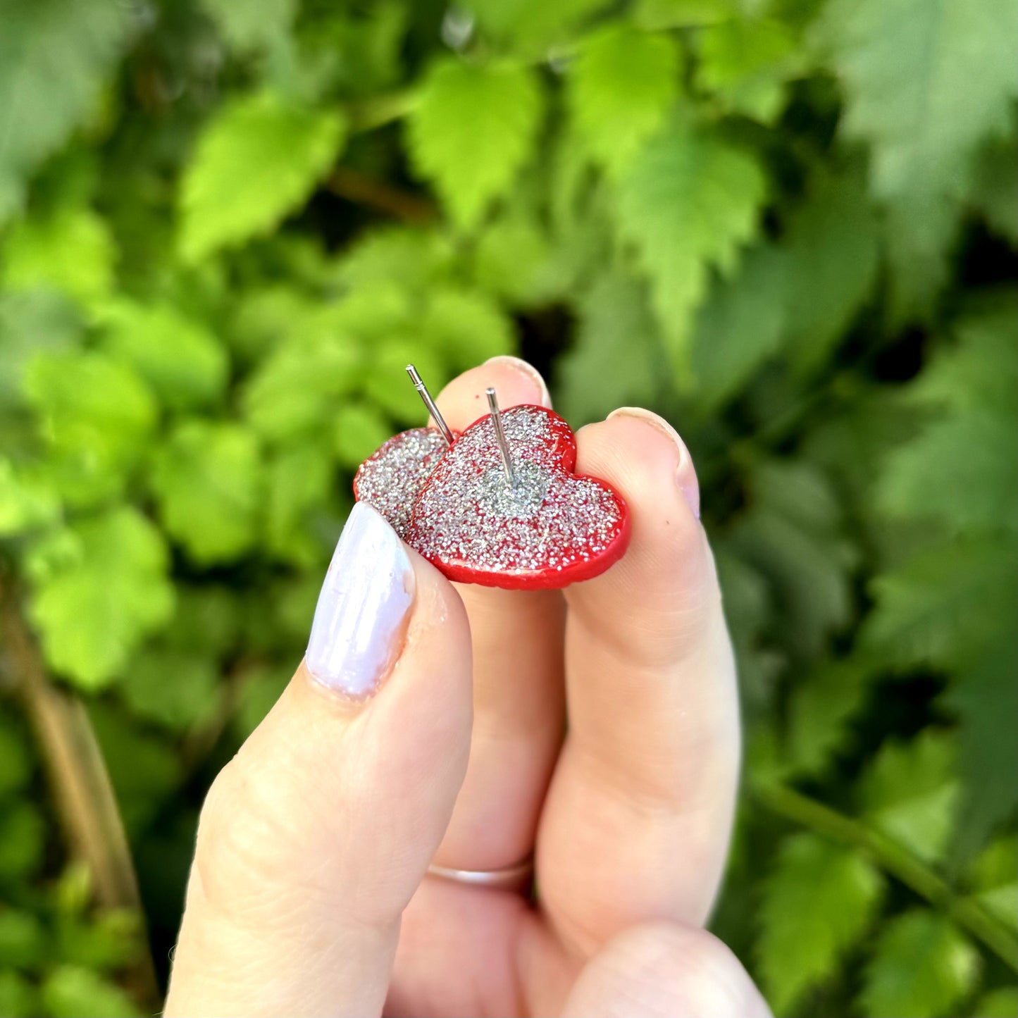 Medicated 420 Red Medium Polymer Clay Heart Stud Earrings Handmade