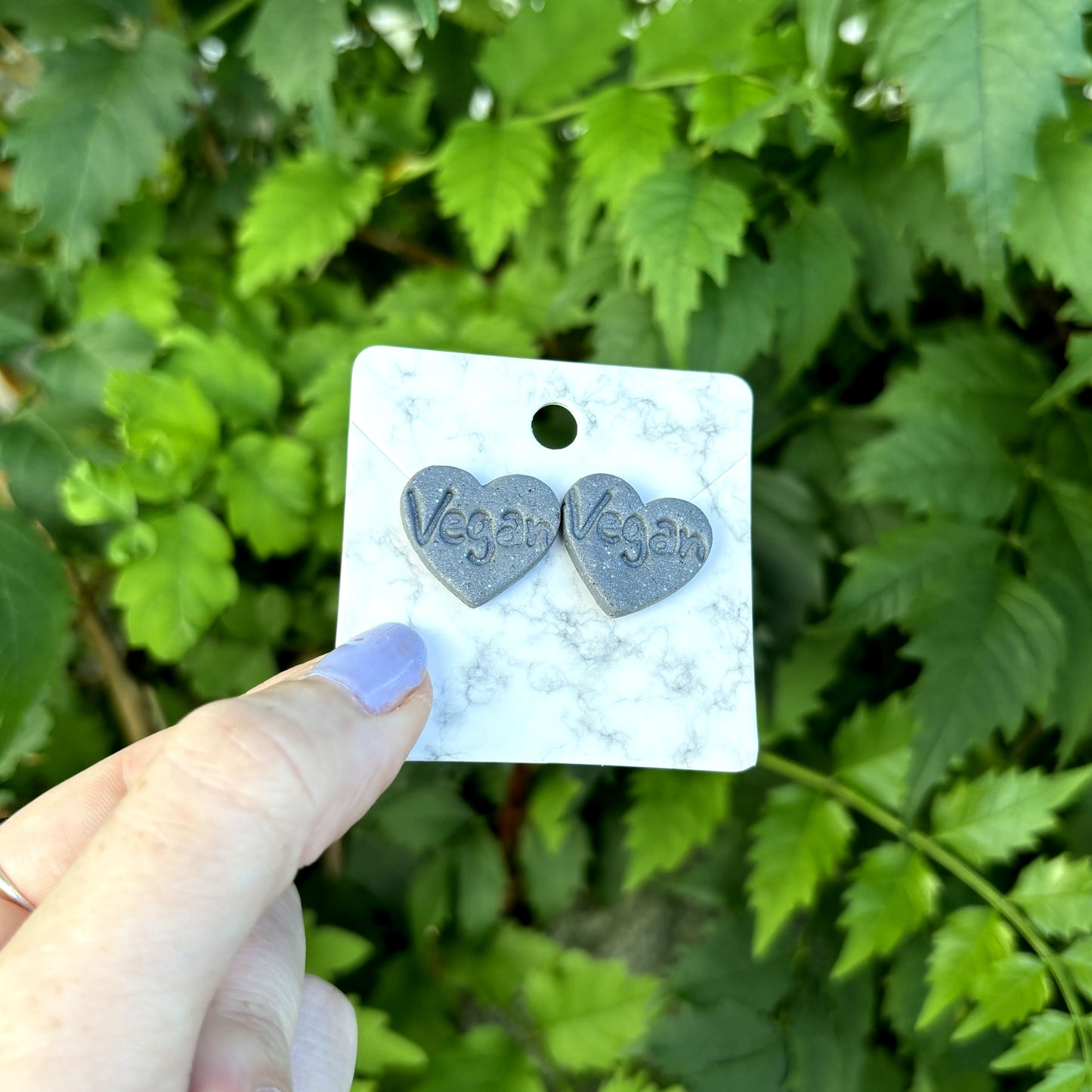 Vegan Gray Medium Polymer Clay Heart Stud Earrings Handmade