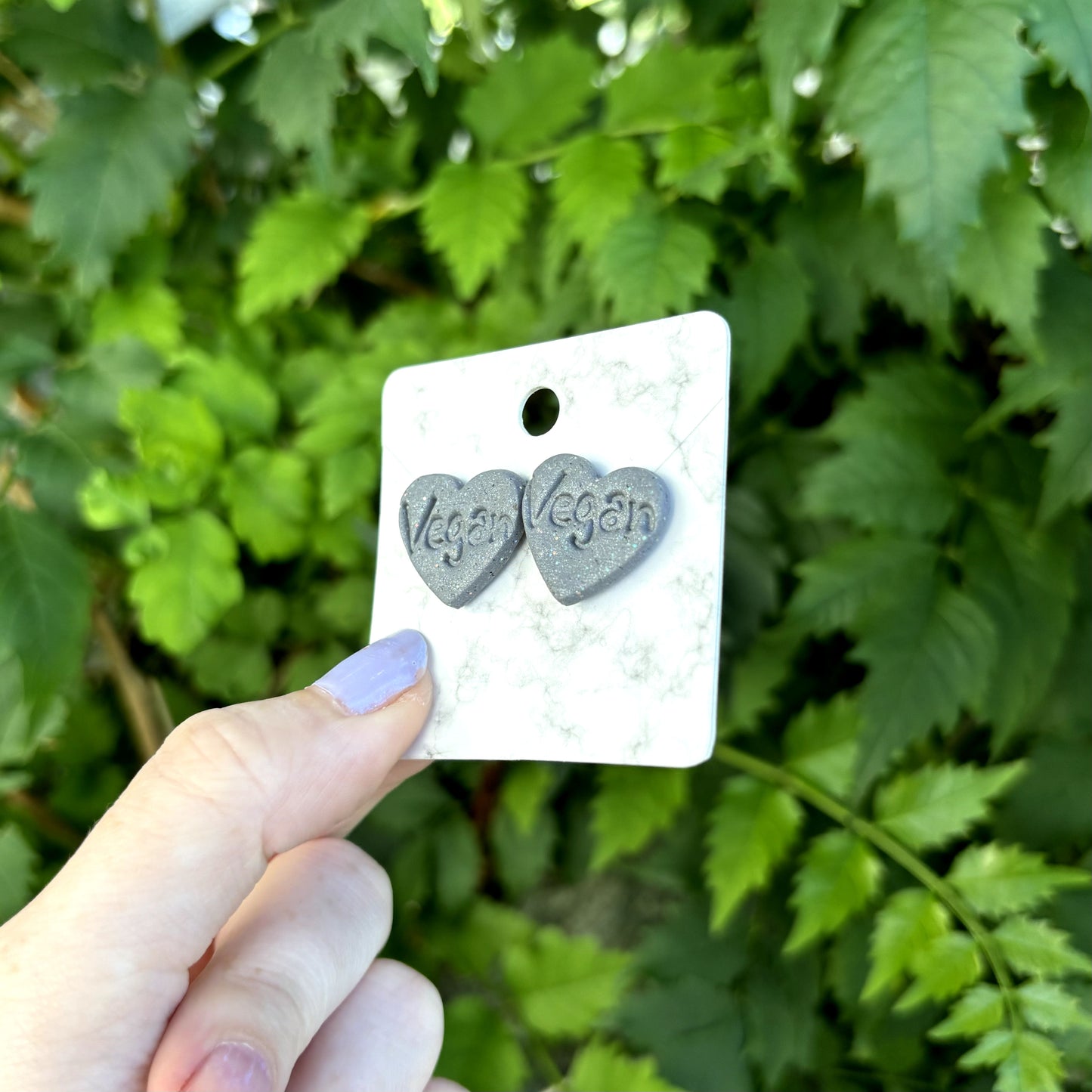 Vegan Gray Medium Polymer Clay Heart Stud Earrings Handmade