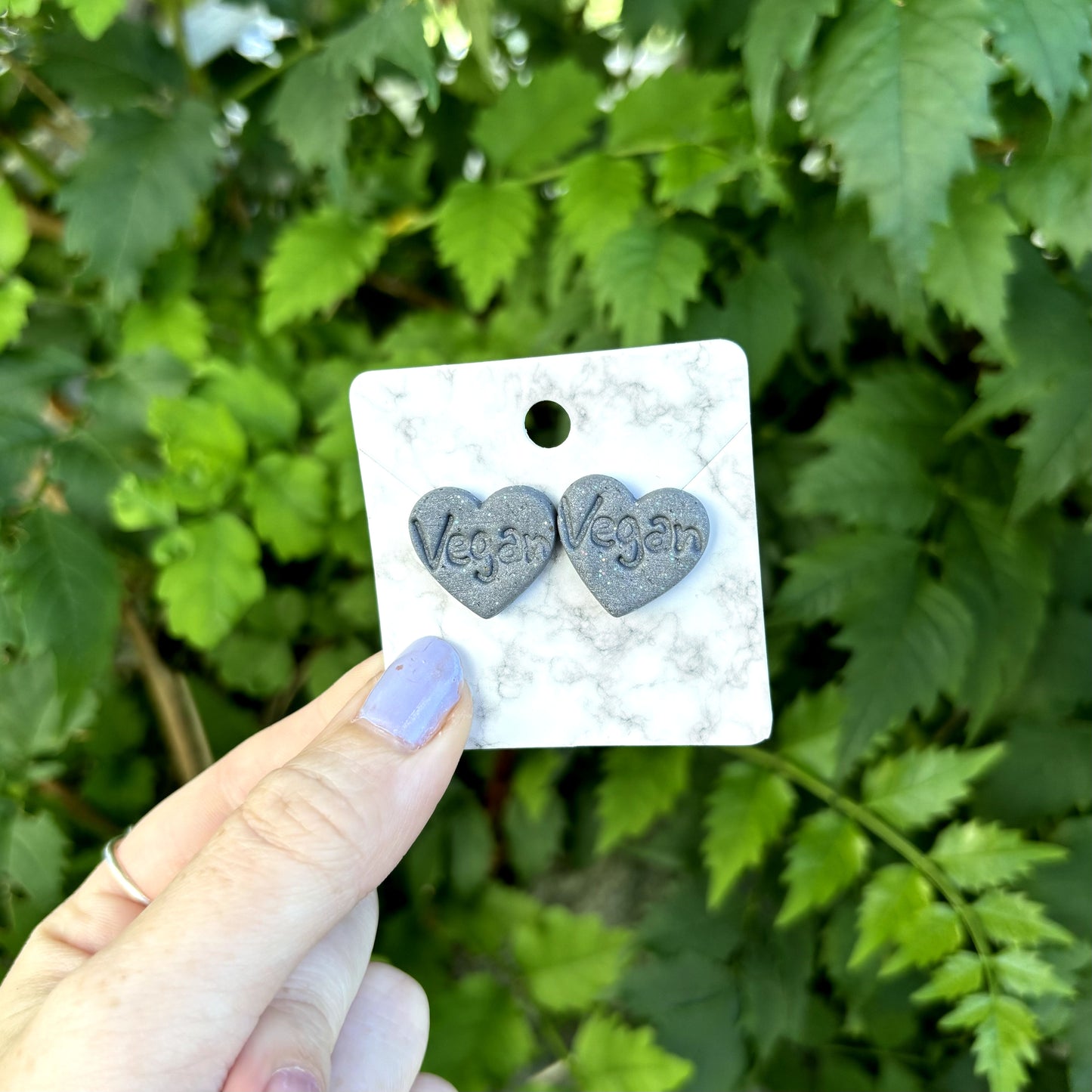 Vegan Gray Medium Polymer Clay Heart Stud Earrings Handmade