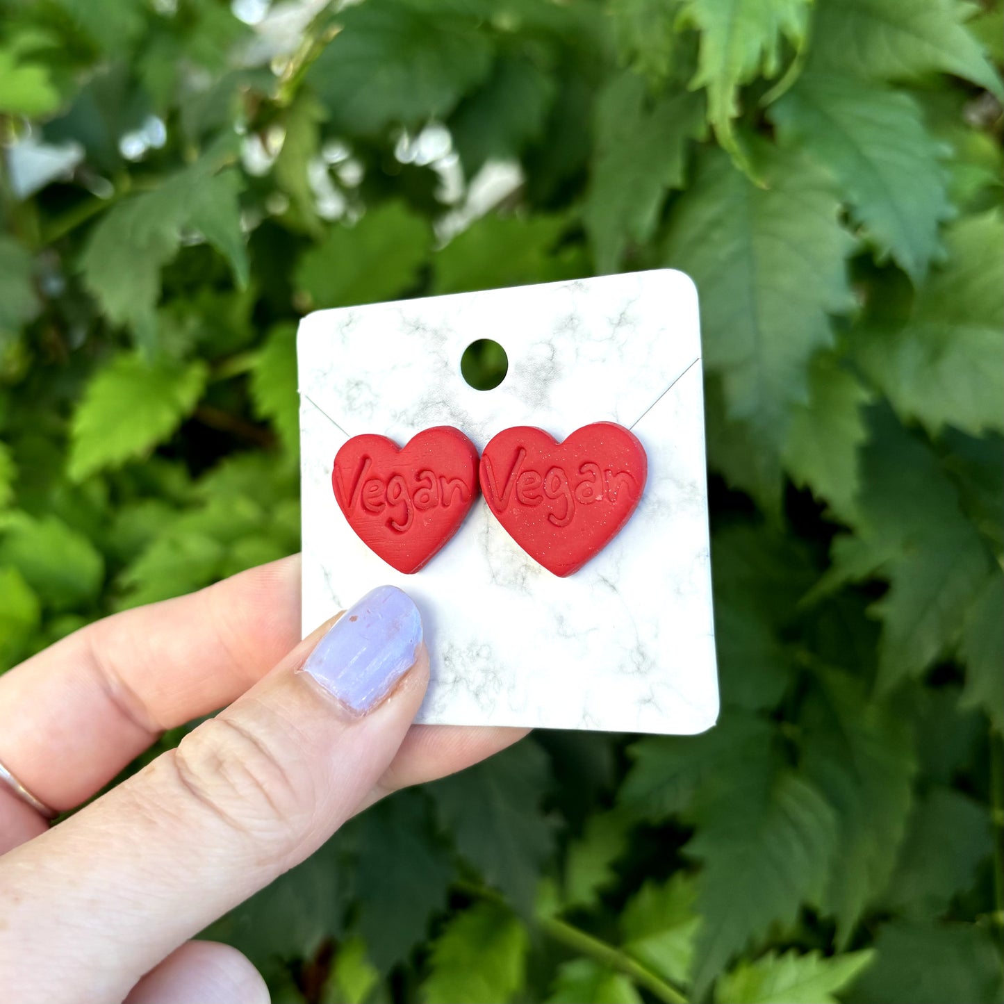 Vegan Red Medium Polymer Clay Heart Stud Earrings Handmade