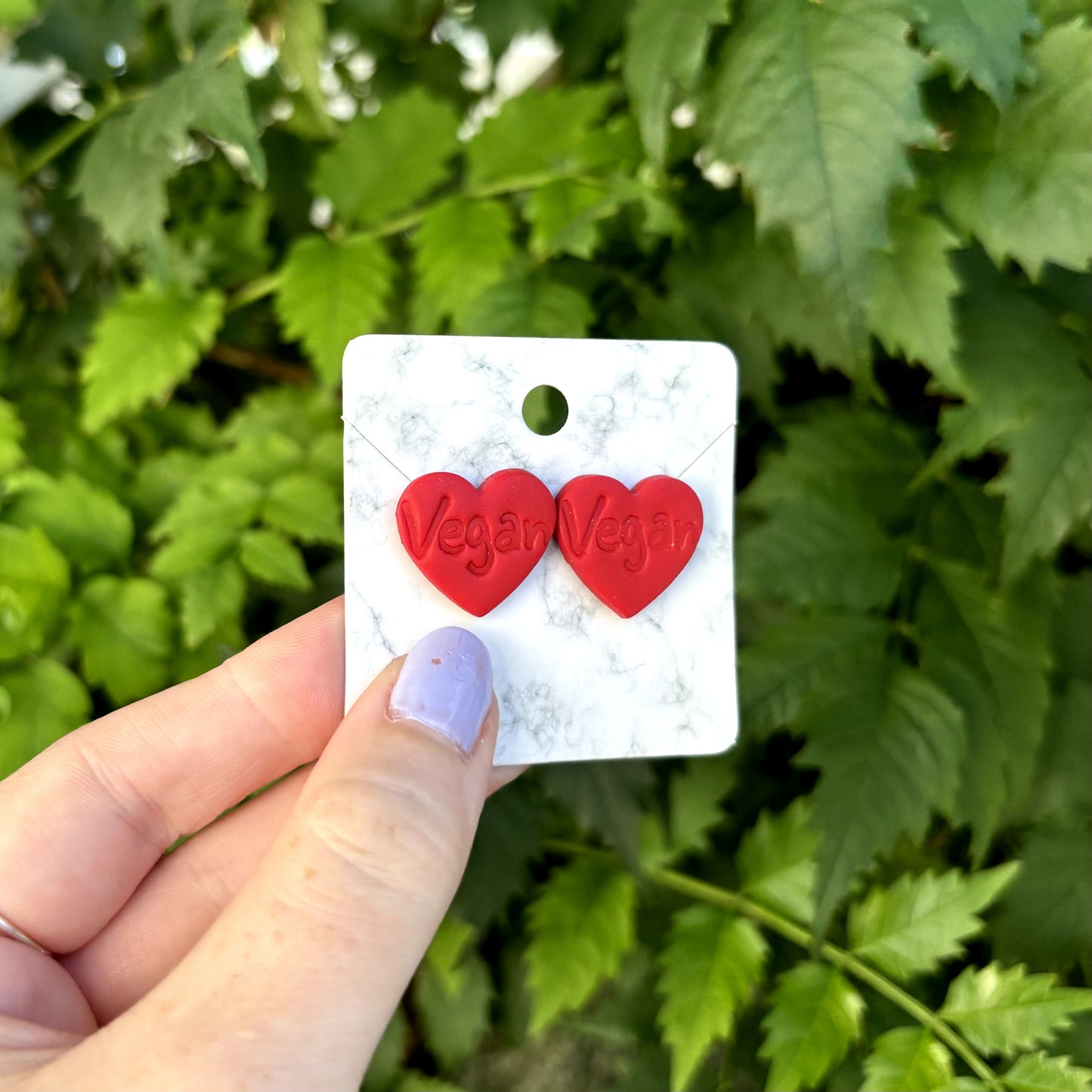 Vegan Red Medium Polymer Clay Heart Stud Earrings Handmade