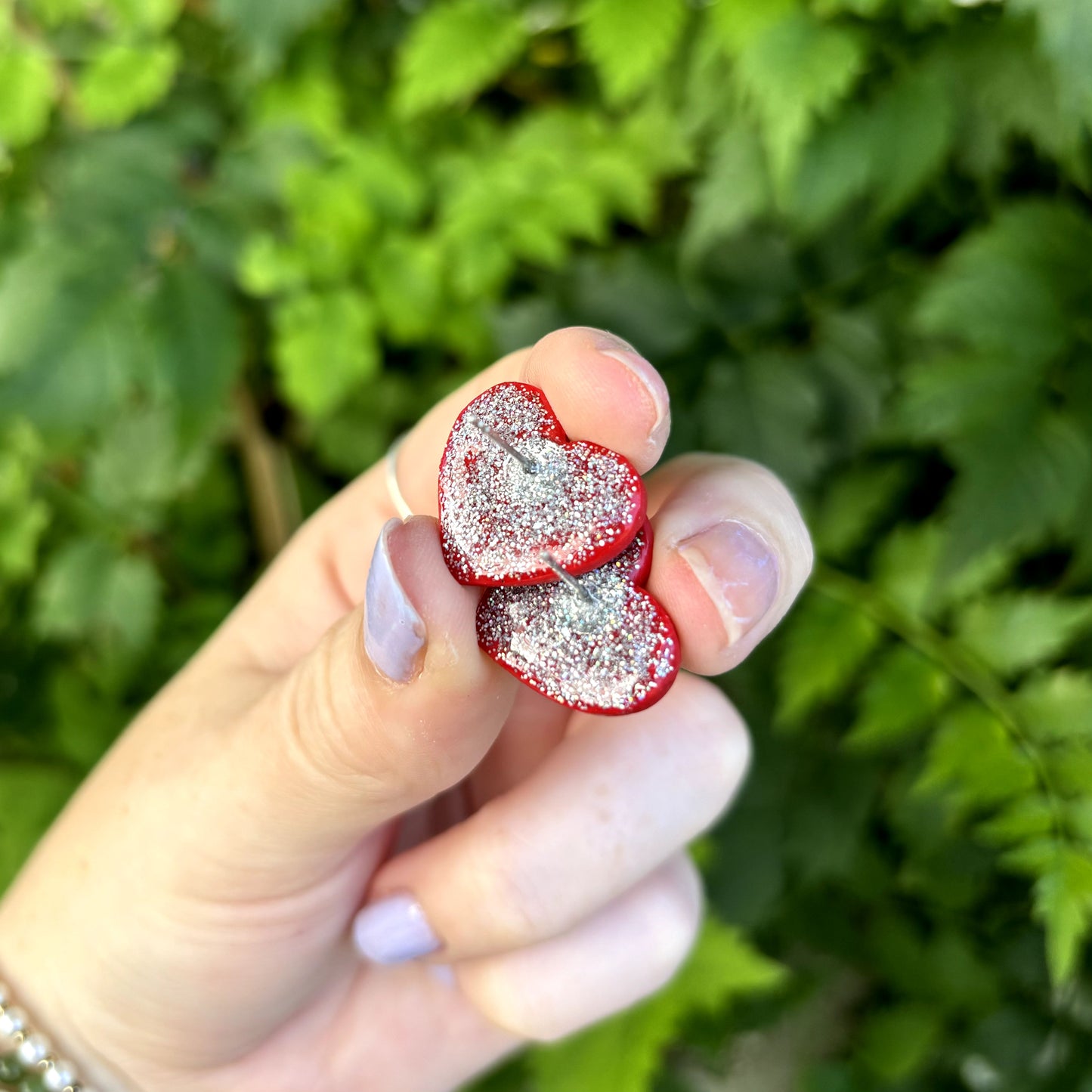 Vegan Red Medium Polymer Clay Heart Stud Earrings Handmade