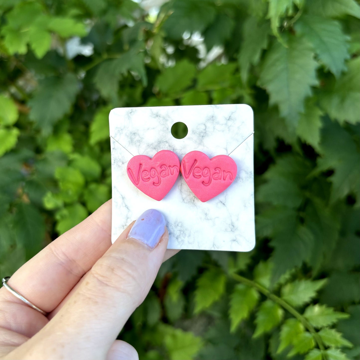 Vegan Medium Pink Polymer Clay Heart Stud