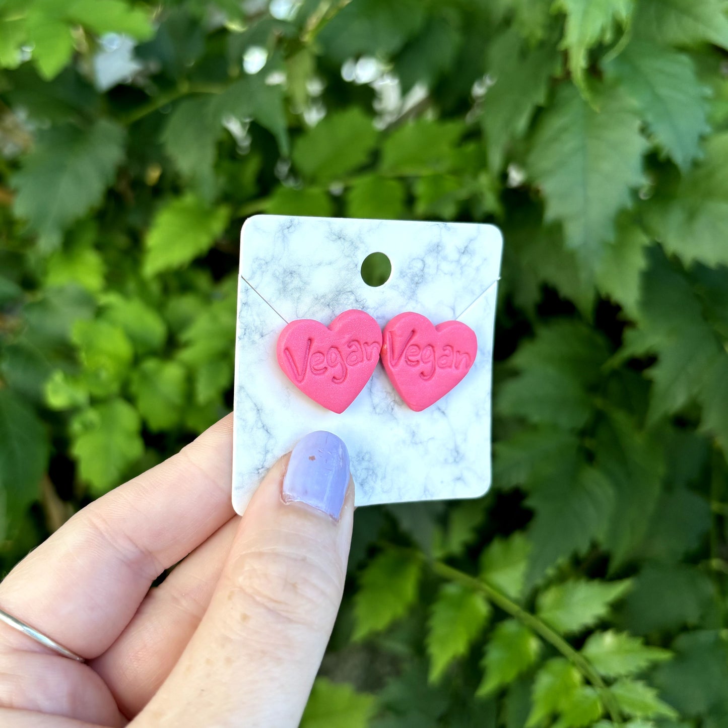 Vegan Medium Pink Polymer Clay Heart Stud