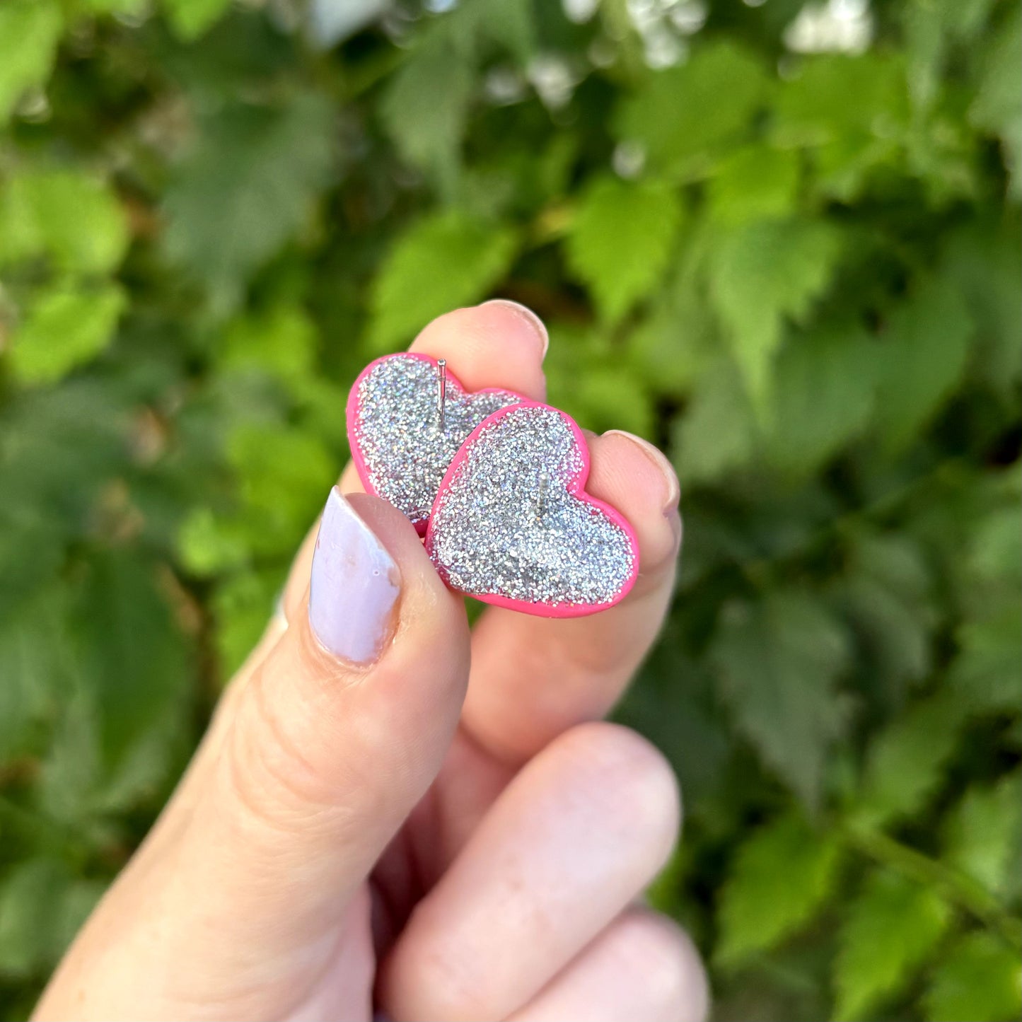 Vegan Medium Pink Polymer Clay Heart Stud