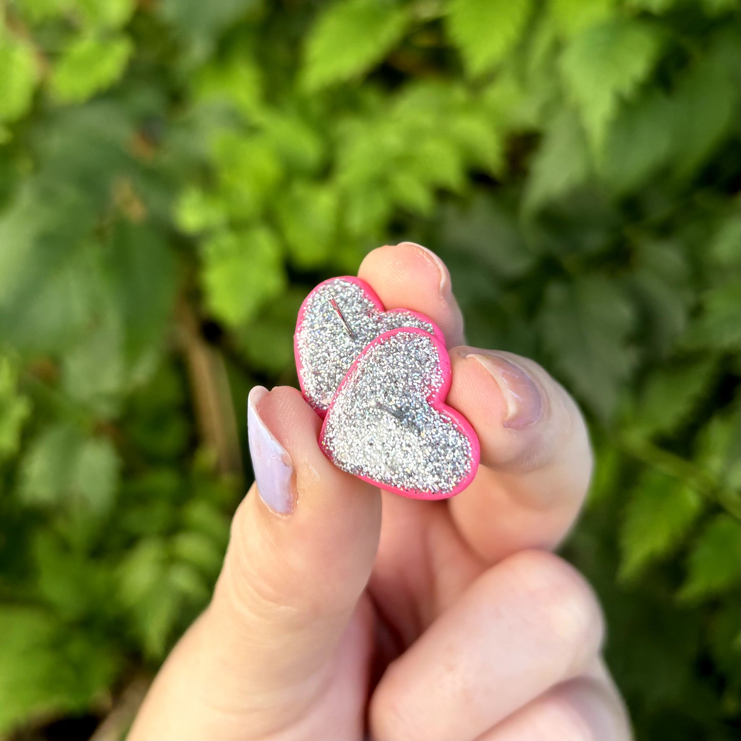 Vegan Medium Pink Polymer Clay Heart Stud