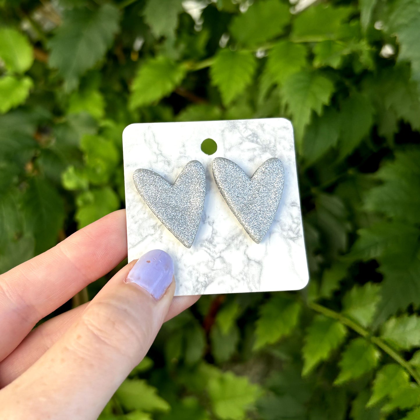 Silver Medium Polymer Clay Heart Stud Earrings Handmade