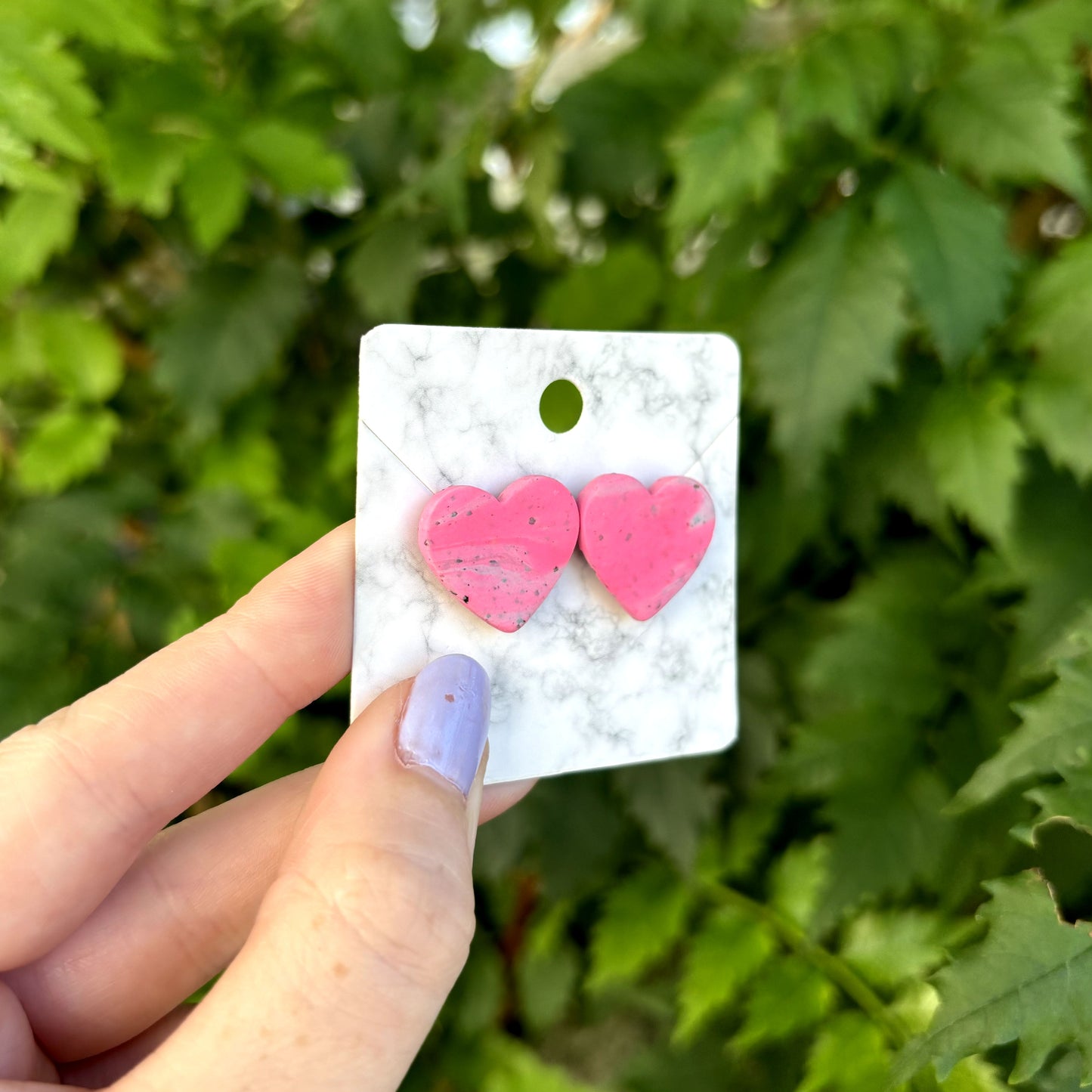 Pink & Gray Medium Polymer Clay Heart Studs Handmade