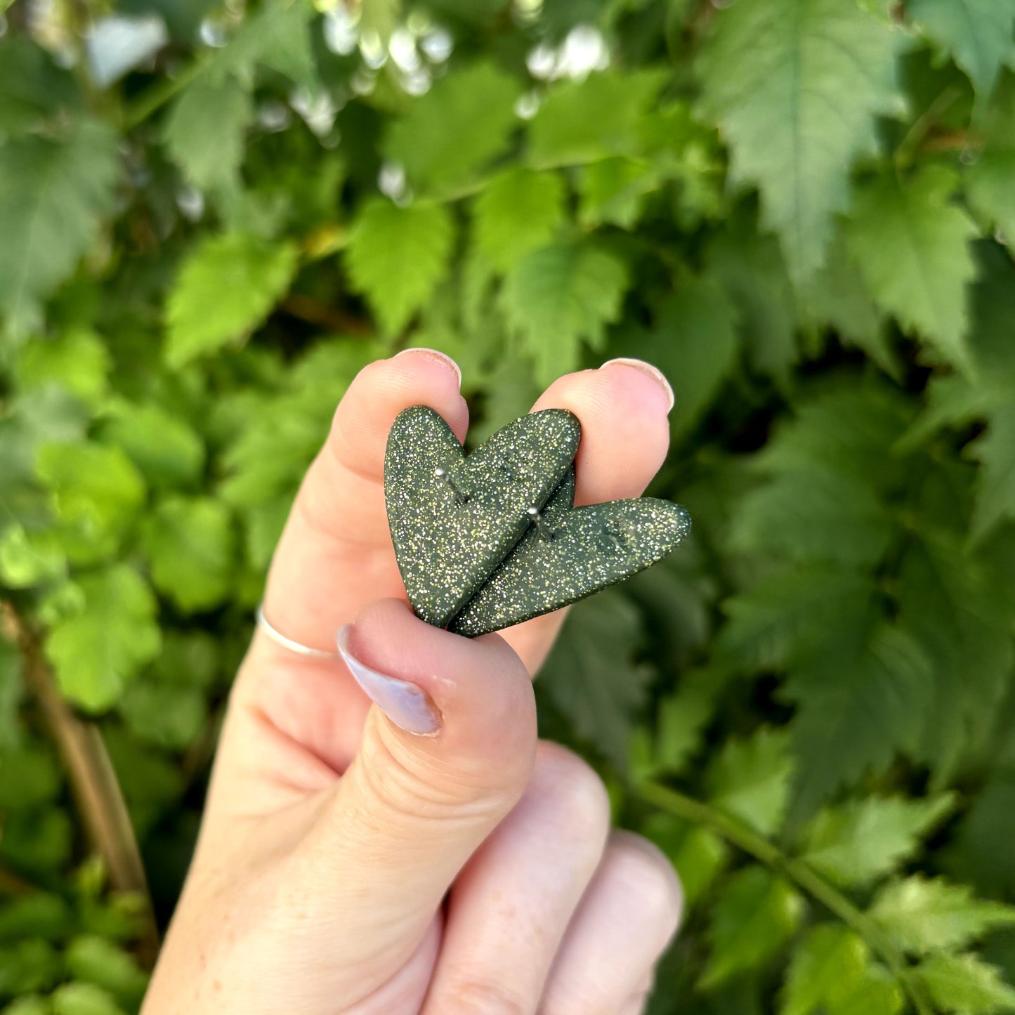 Green Glitter Large Green Polymer Clay Heart Stud Earrings Handmade