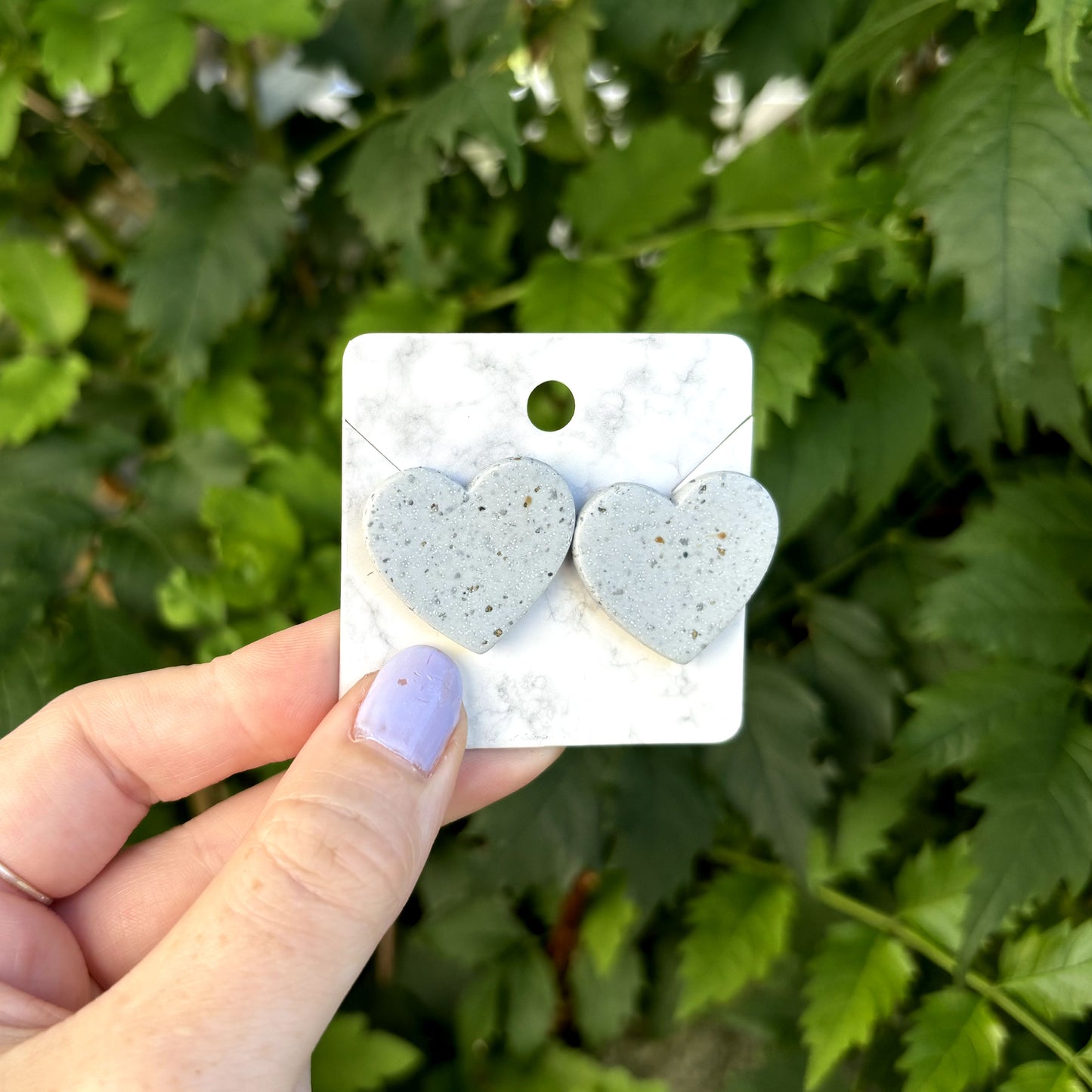 Stone Gray Polymer Clay XL Heart Stud Earrings  Handmade