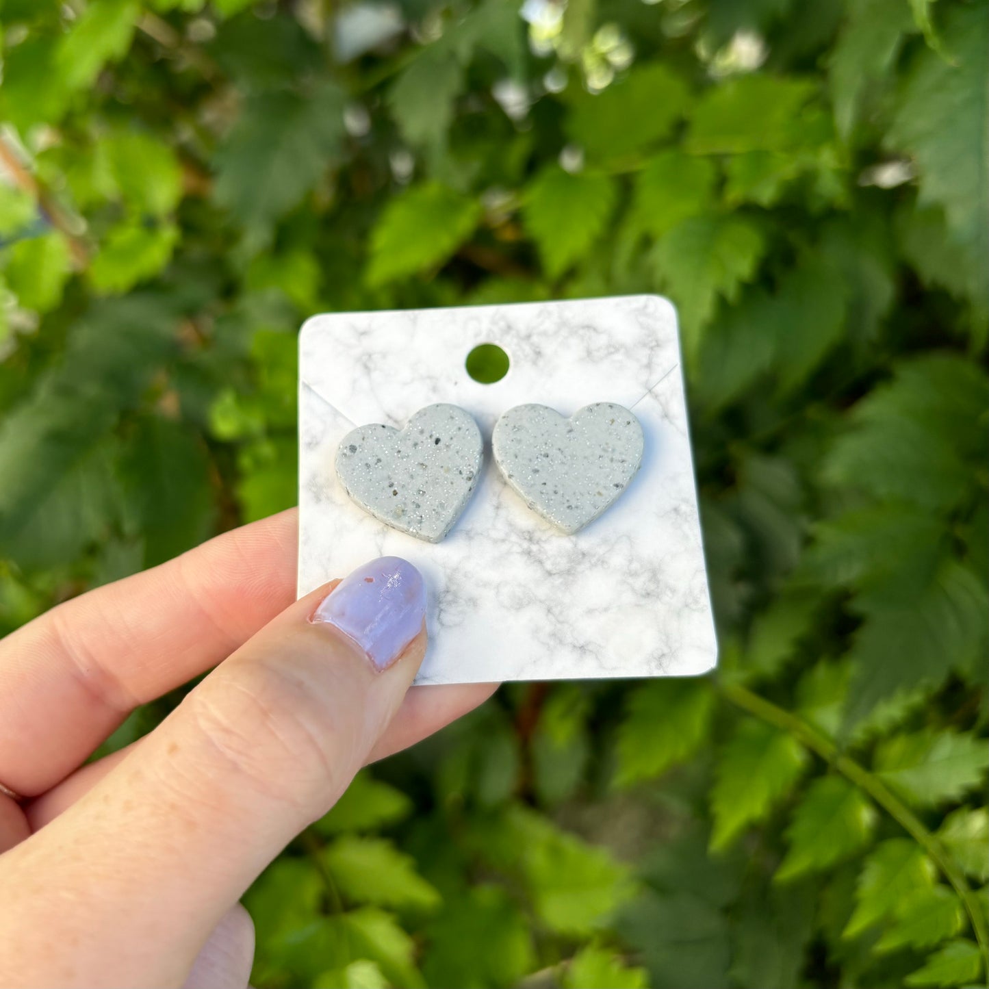 Stone Gray Polymer Clay Medium  Heart Stud Earrings Handmade