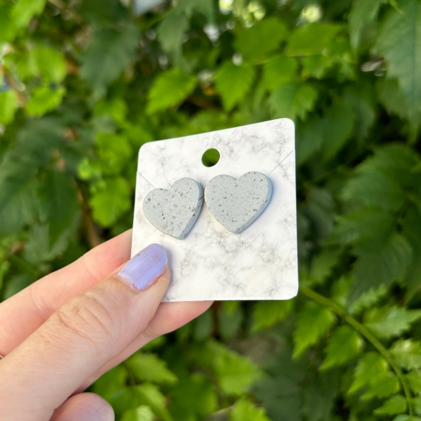 Stone Gray Polymer Clay Medium  Heart Stud Earrings Handmade