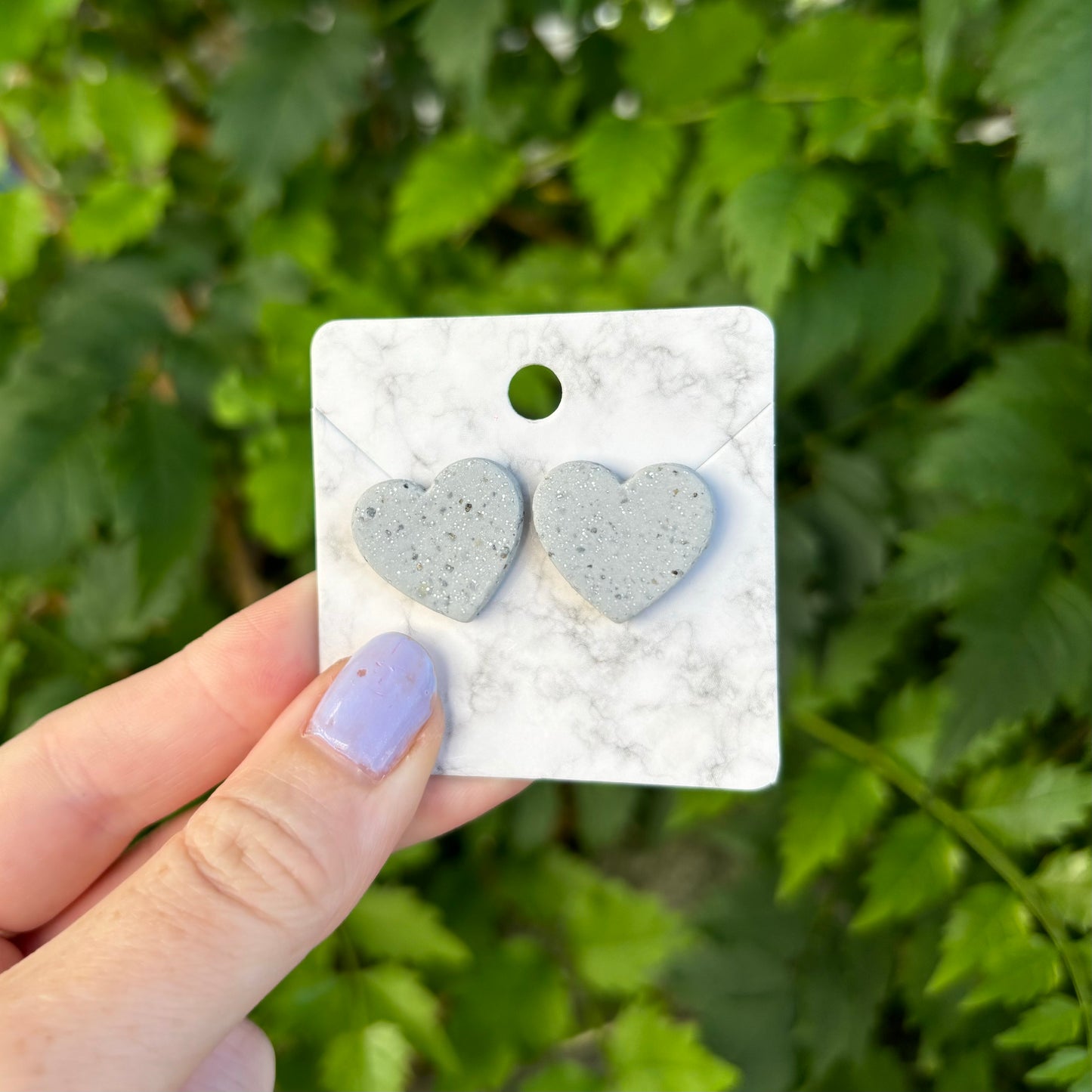 Stone Gray Polymer Clay Medium  Heart Stud Earrings Handmade