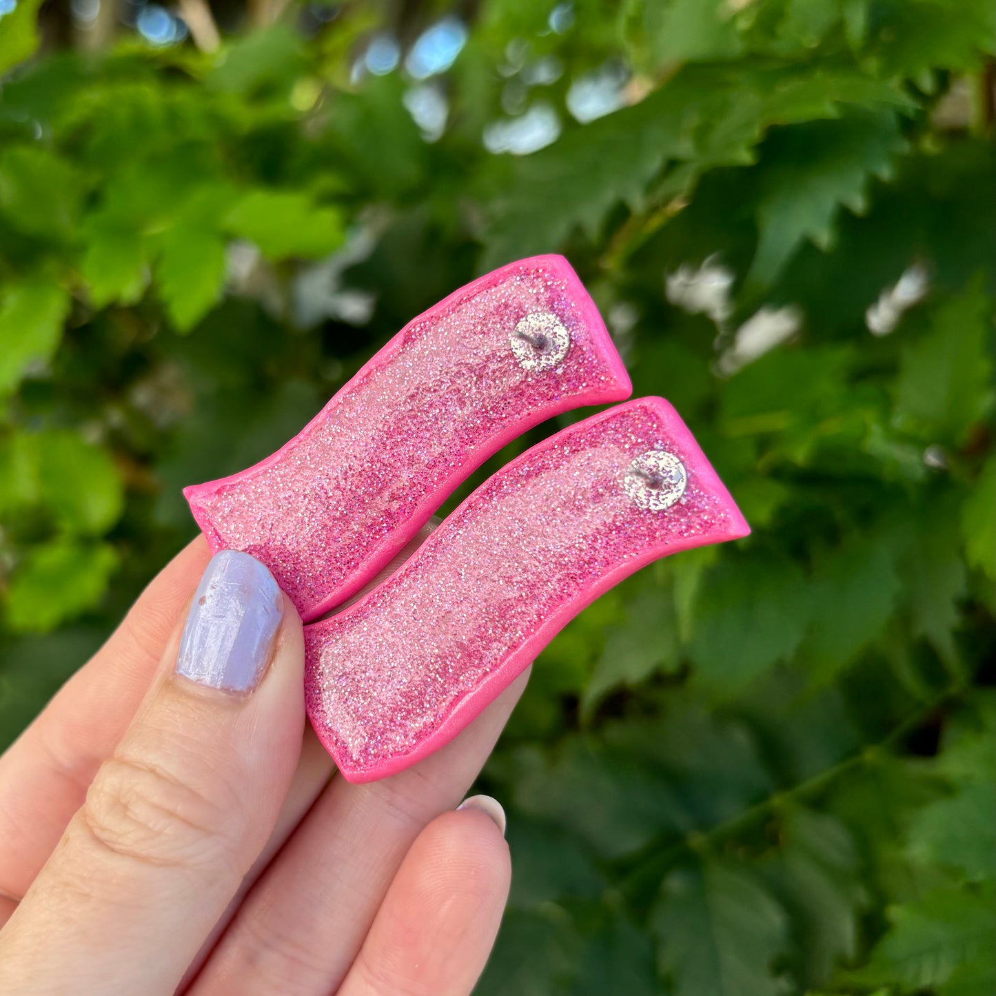 Fuck Off Pink Polymer Clay Curved Stud Earrings – XL Handmade Statement