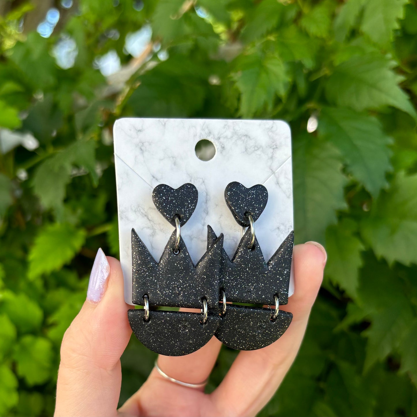 Queen of Heart XL Black Polymer Clay Dangle Earrings Handmade