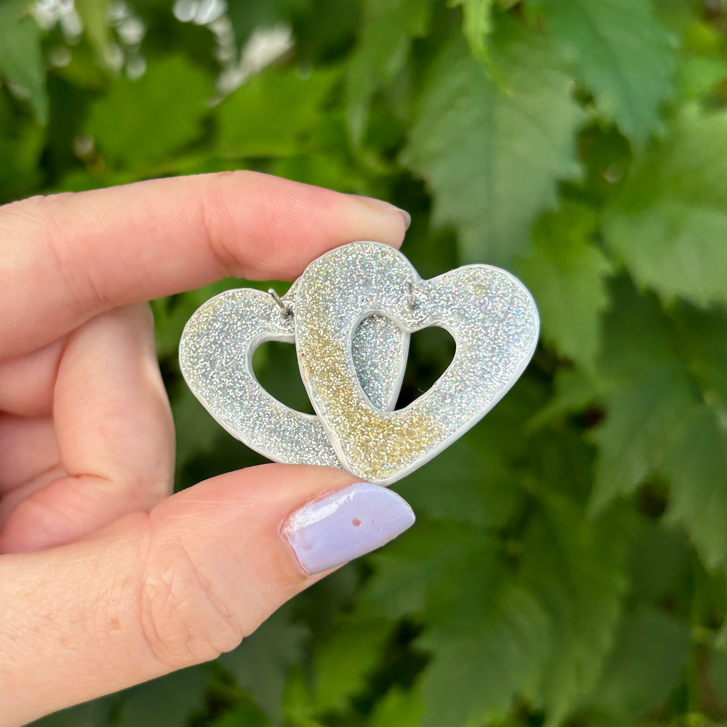 Open Heart Gray & White Marbled Polymer XL Clay Stud Earrings Handmade